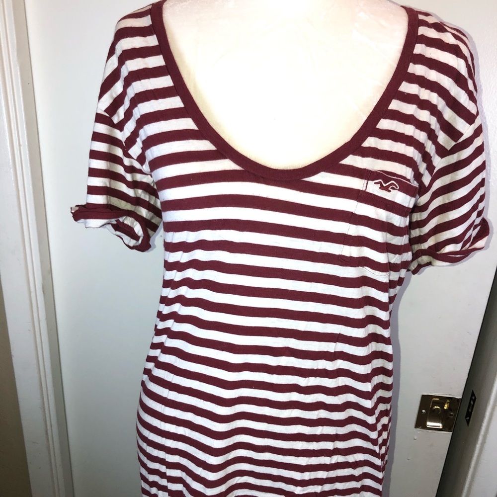 Maroon and white striped hollister shirt Sz L